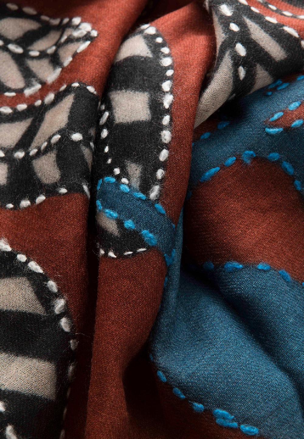 Angelico Sciarpa Bordeaux Fantasia Foglie Lana