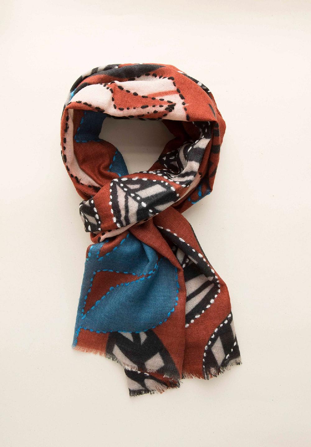 Angelico Sciarpa bordeaux fantasia foglie lana