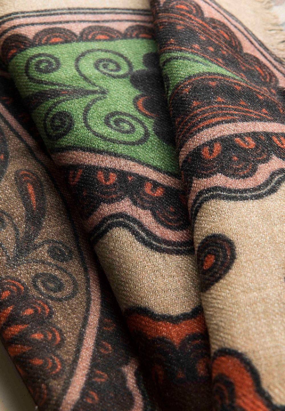 Angelico Sciarpa Ecrù Fantasia Azzurra Lana Frange