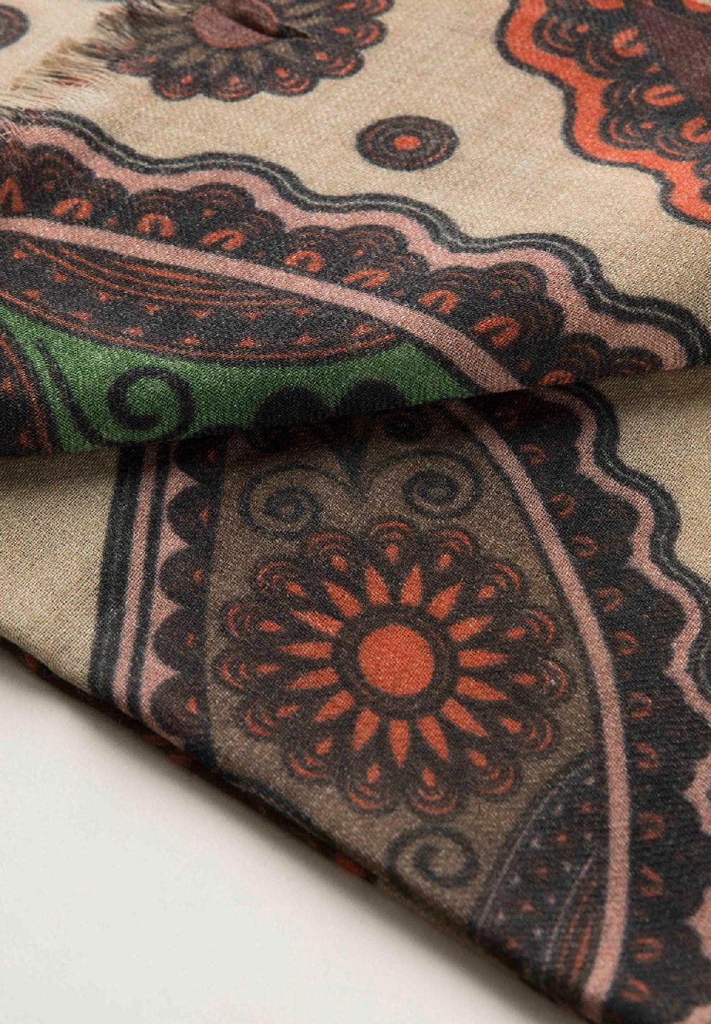 Angelico Sciarpa Ecrù Fantasia Azzurra Lana Frange