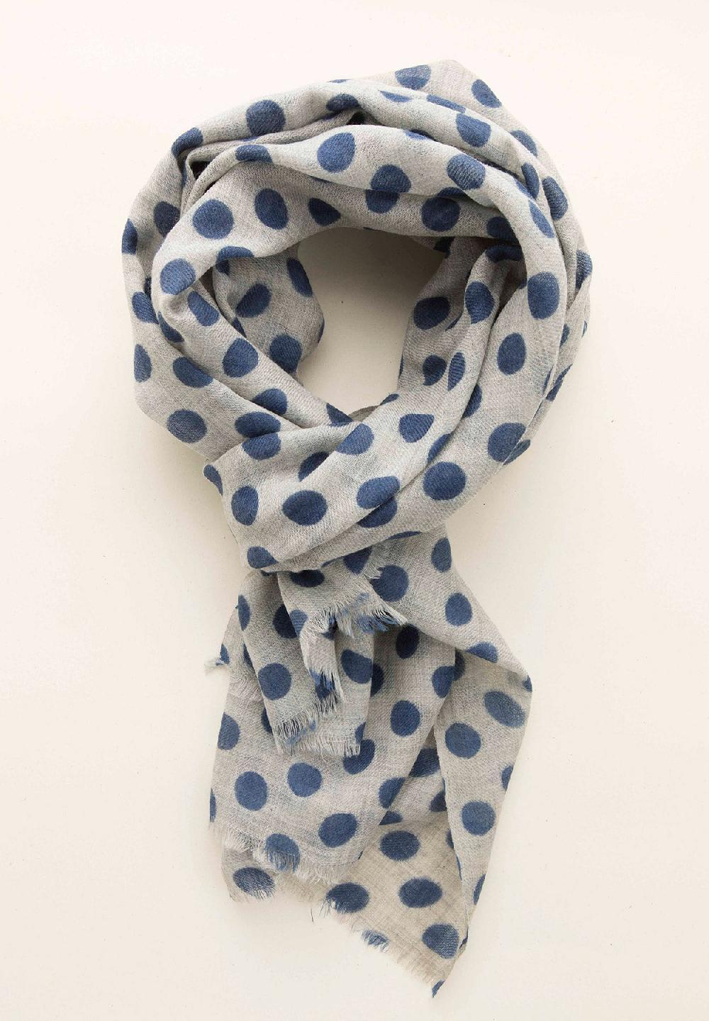 Angelico Sciarpa grigia pois blu misto lana frange