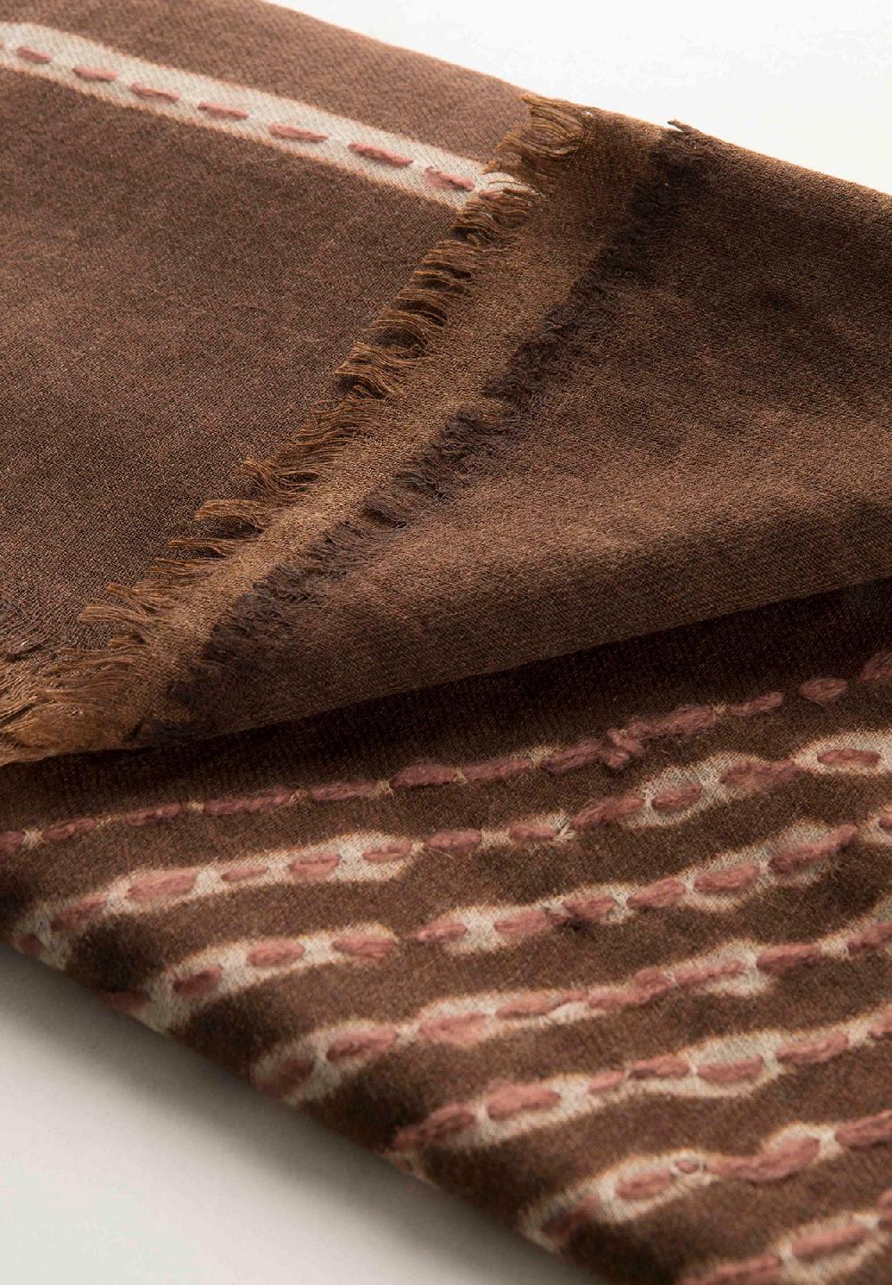 Angelico Sciarpa Marrone Ricamo Beige Lana Frange