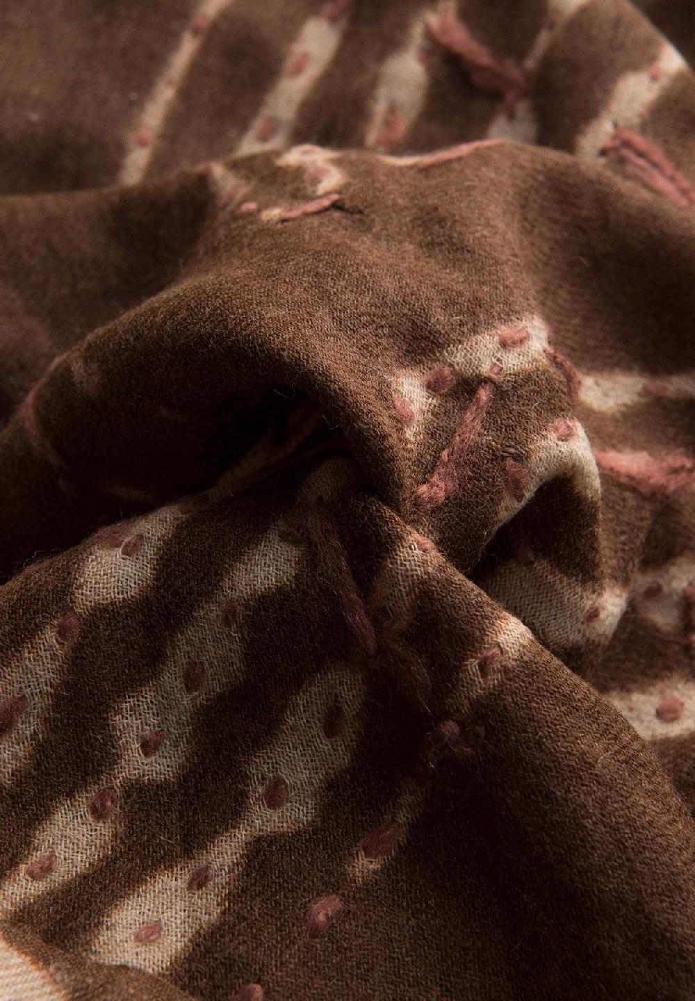 Angelico Sciarpa Marrone Ricamo Beige Lana Frange