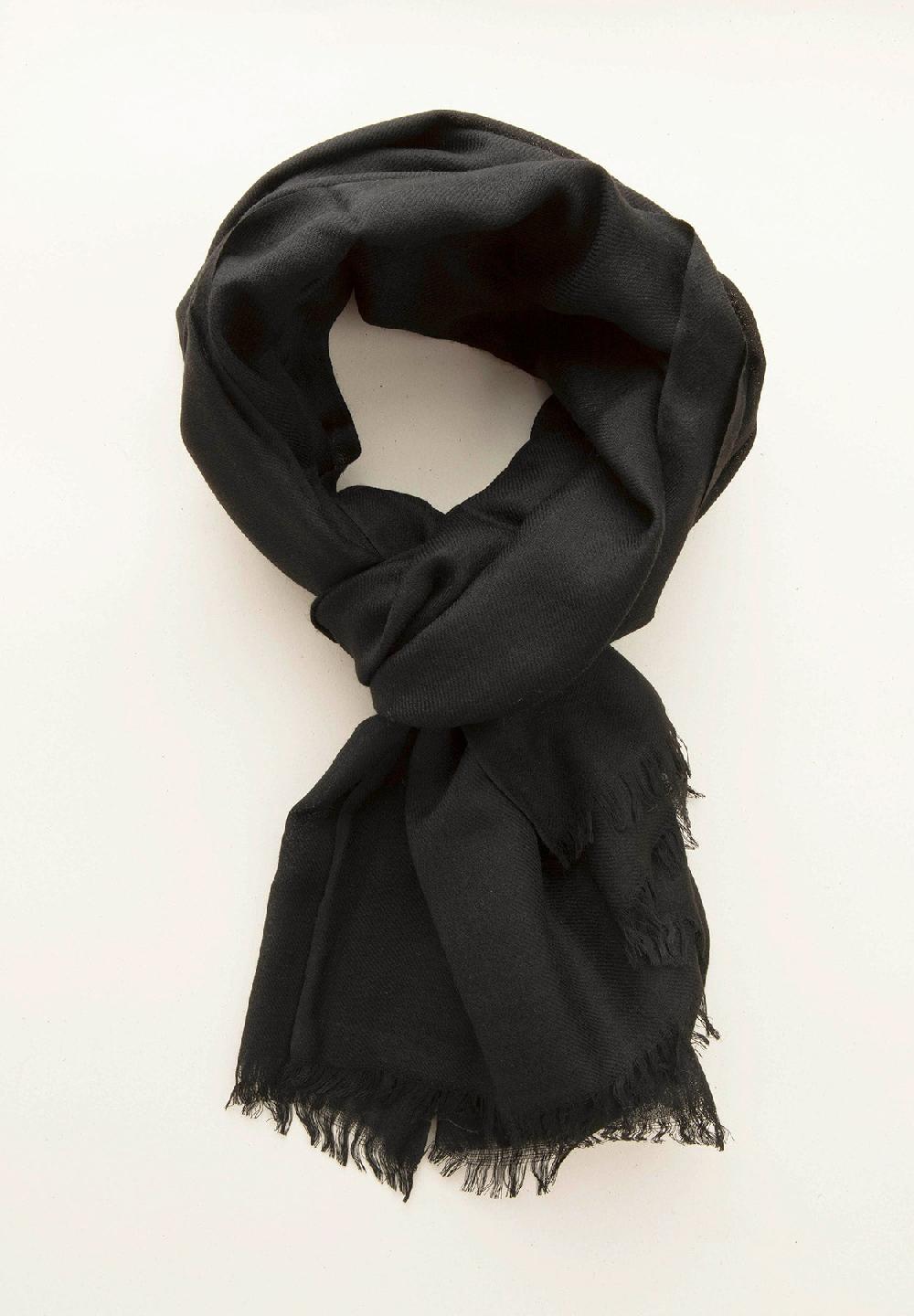Angelico Sciarpa nera lana merinos frange