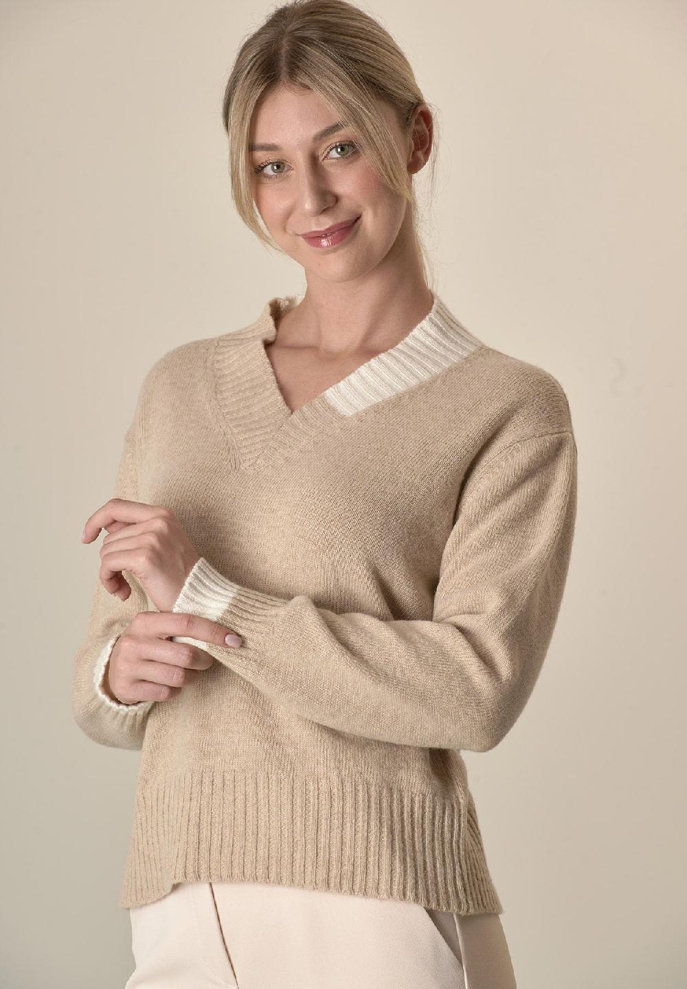 Angelico Scollo V Beige Misto Cashmere