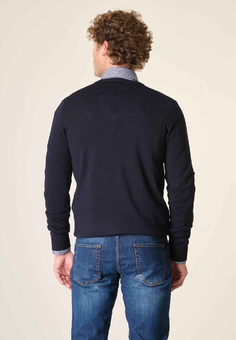 Angelico Scollo V Blu Lana Merinos Extrafine