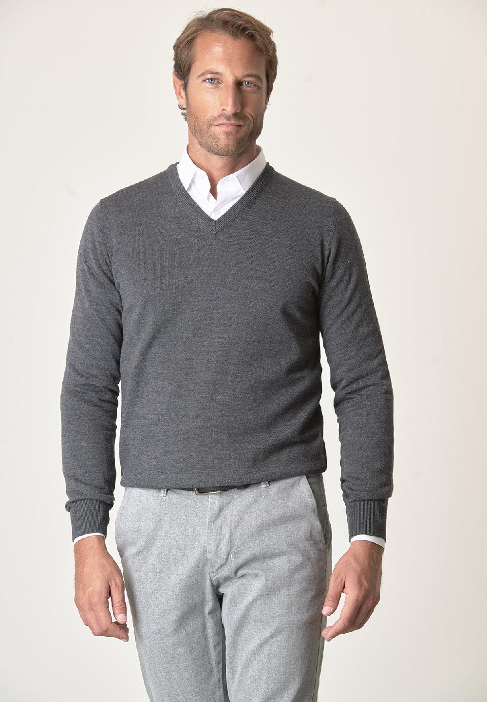 Angelico Scollo V Grigio Lana Merinos Extrafine