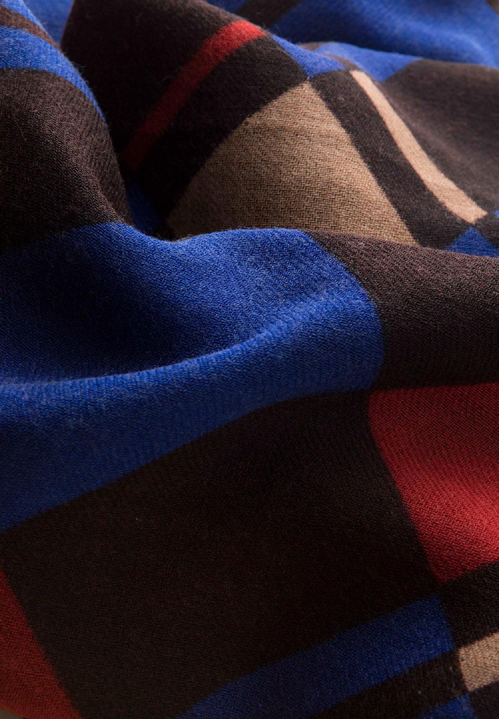 Angelico Stola Blu Moro Quadri Lana Frange