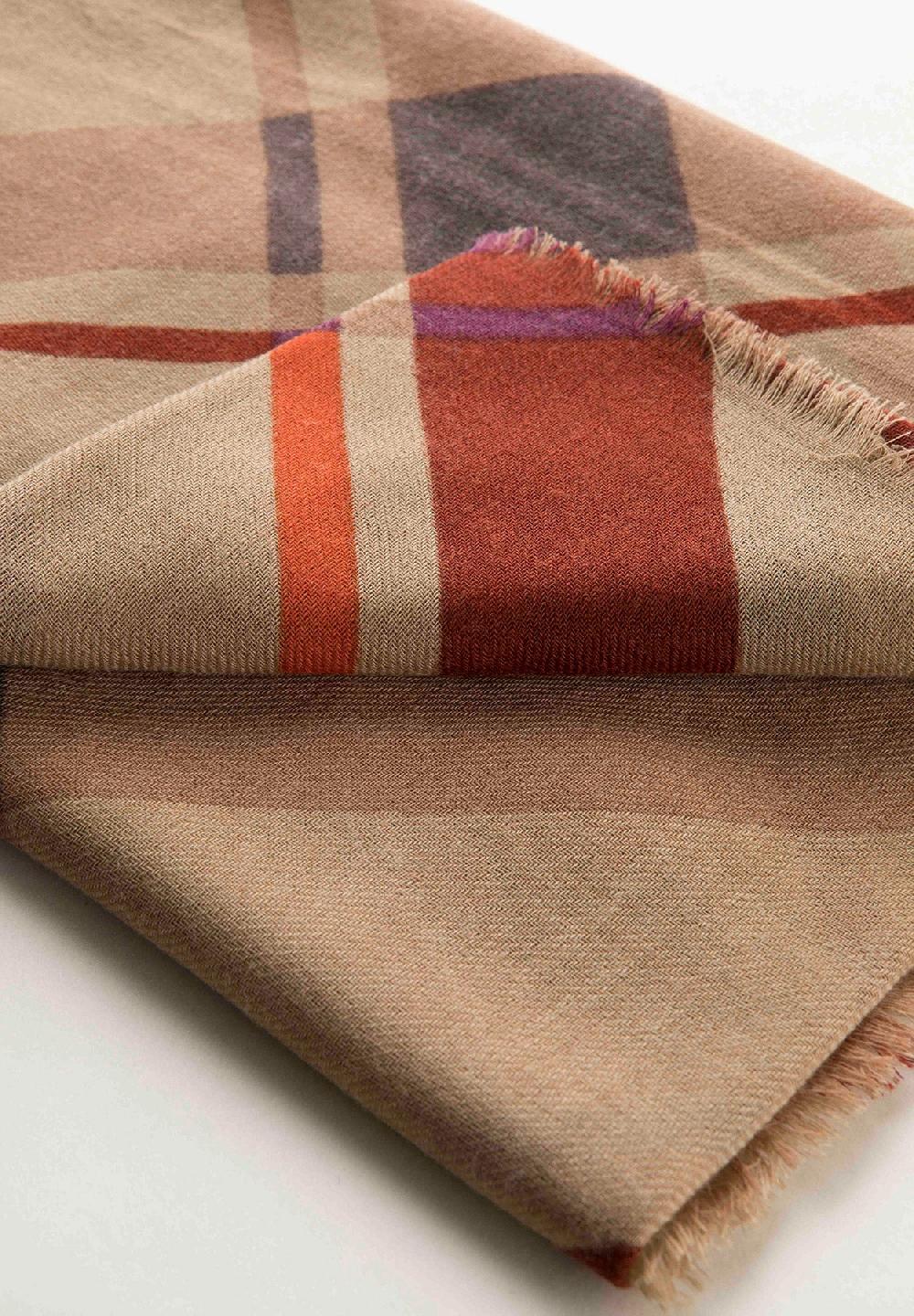 Angelico Stola Cammello Quadri Lana Frange