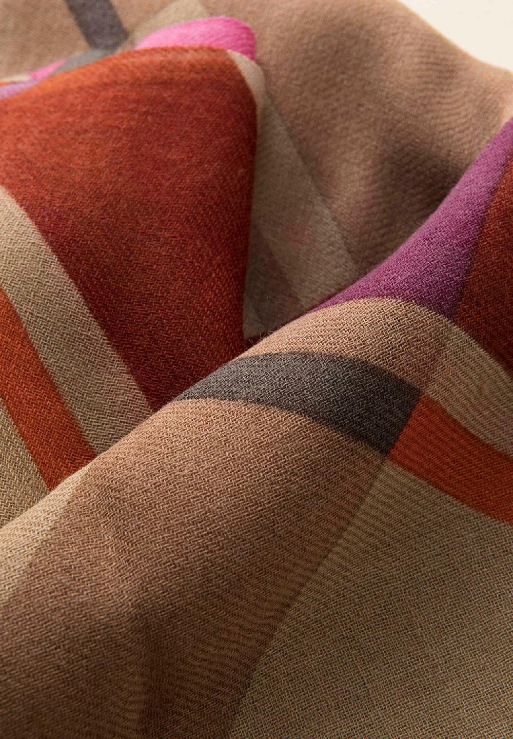 Angelico Stola Cammello Quadri Lana Frange