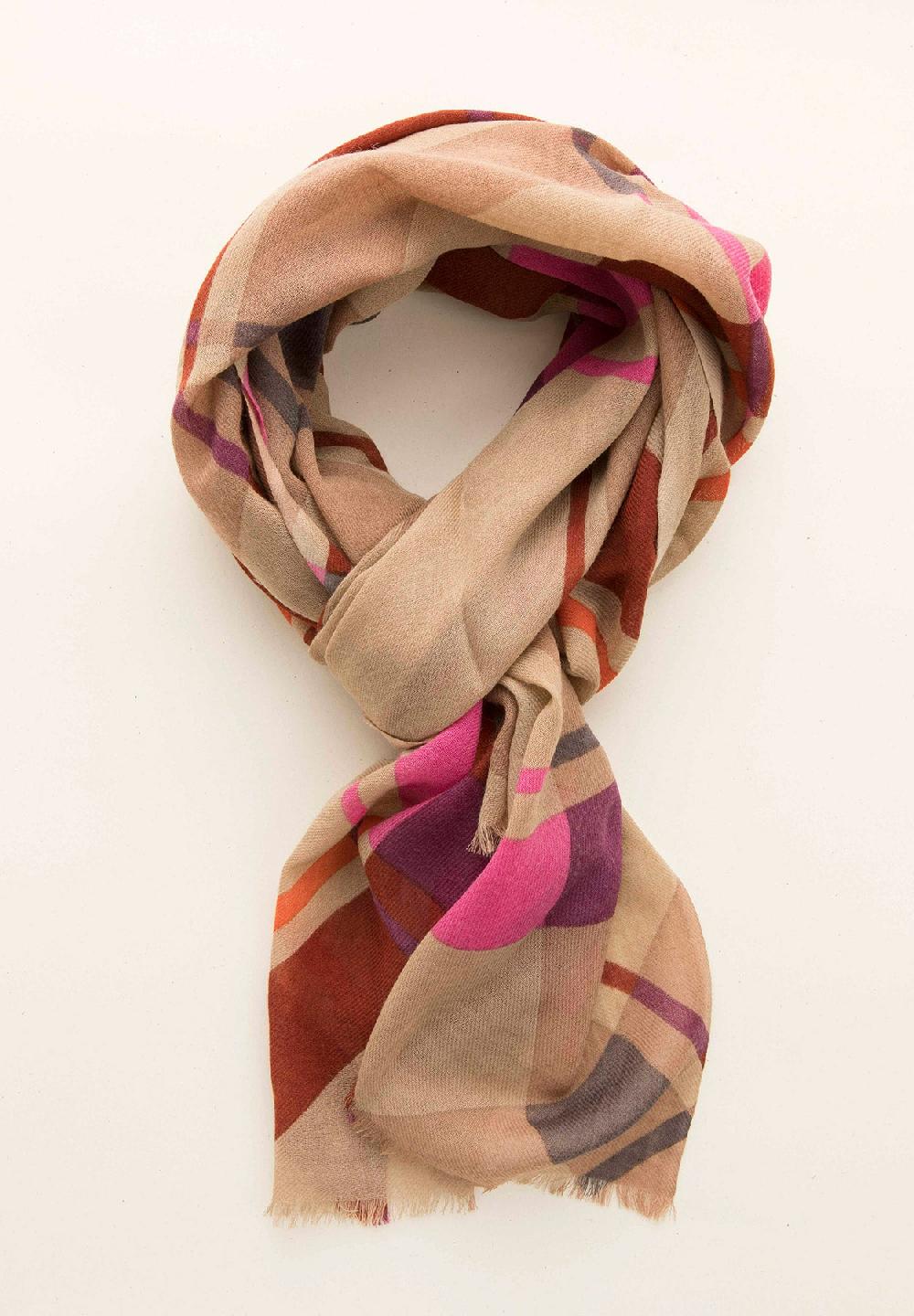 Angelico Stola cammello quadri lana frange