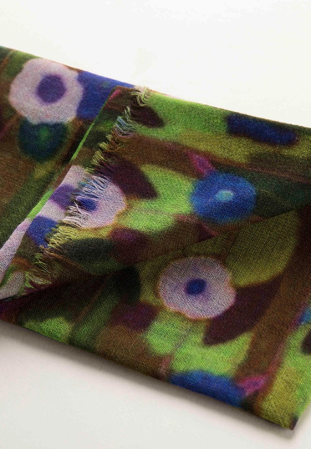 Angelico Stola Verde Fantasia Fiori Lana Frange