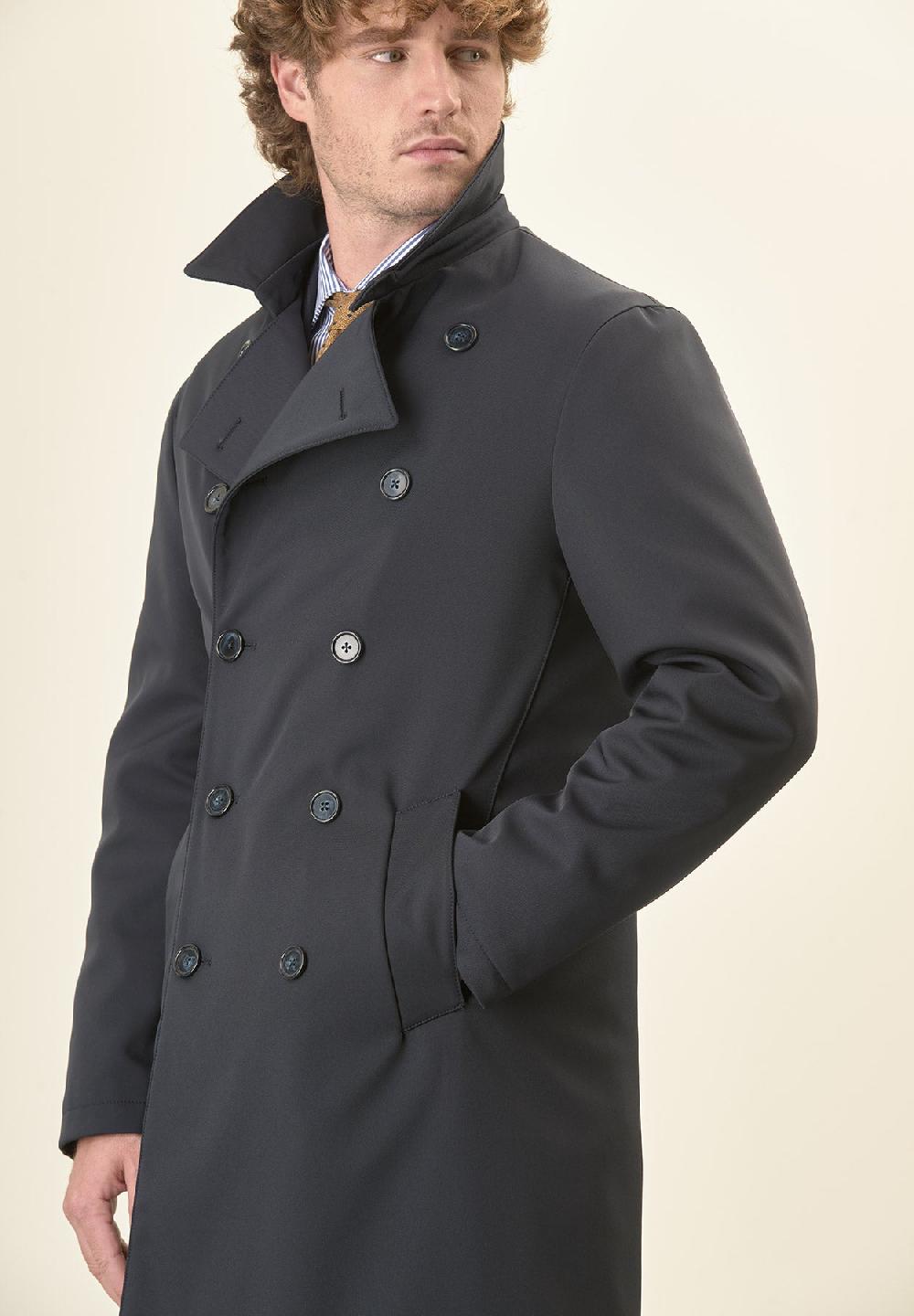 Angelico Trench Blu Doppiopetto Con Cintura