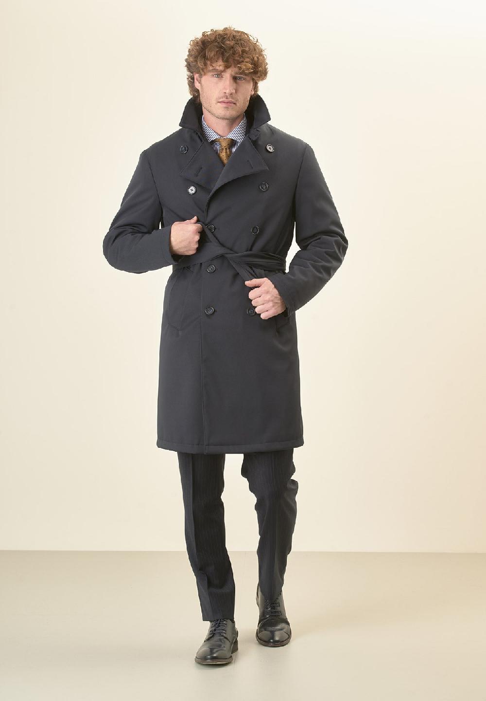 Angelico Trench Blu Doppiopetto Con Cintura