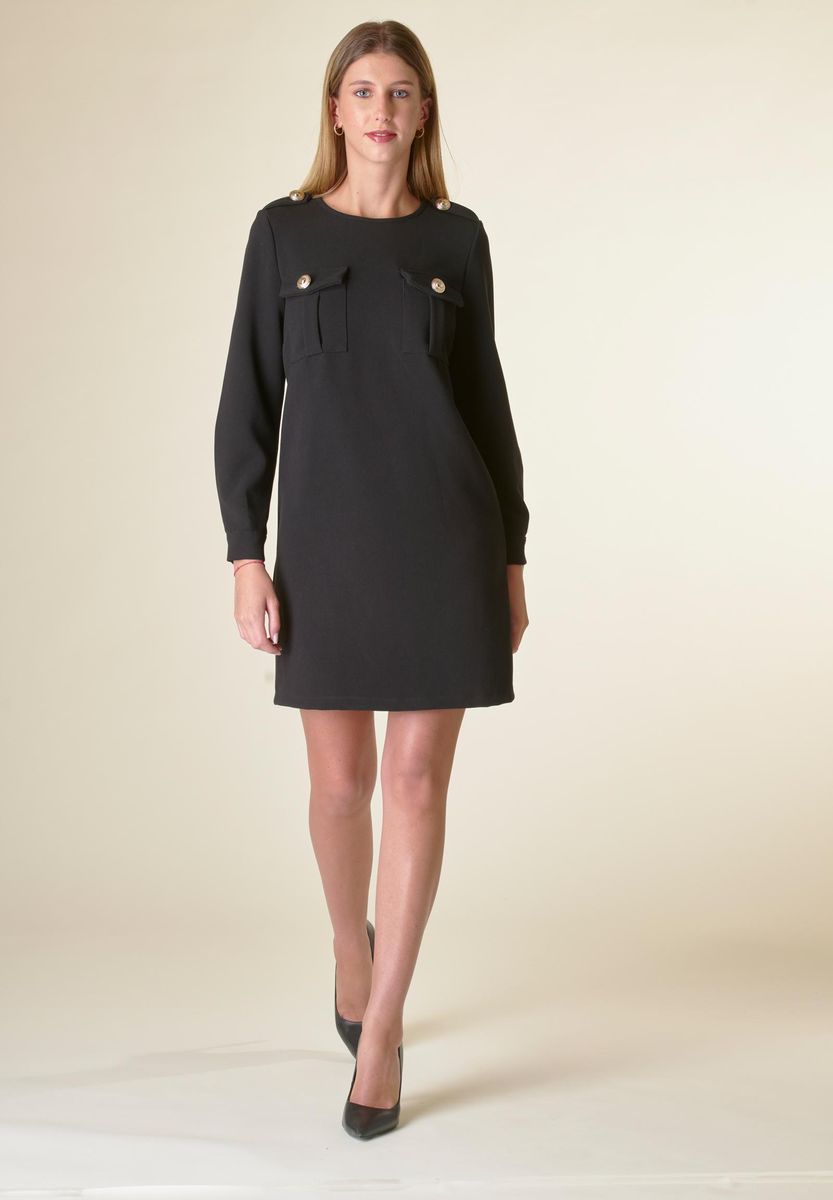 Angelico Vestito Nero Corto Crepe Con Taschini
