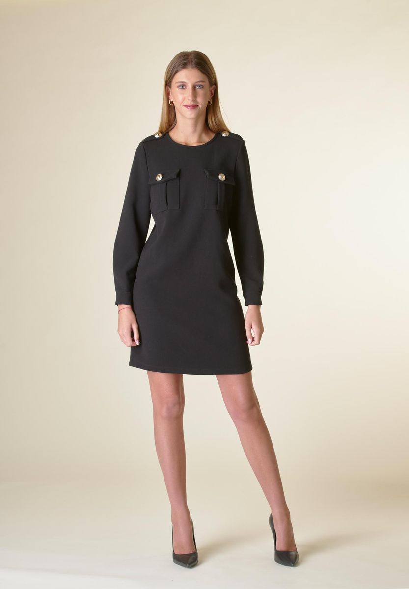 Angelico Vestito nero corto crepe con taschini
