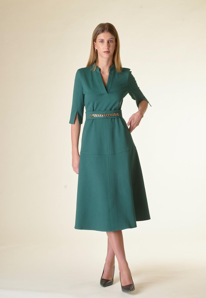Angelico Vestito verde v midi svasato con cintura