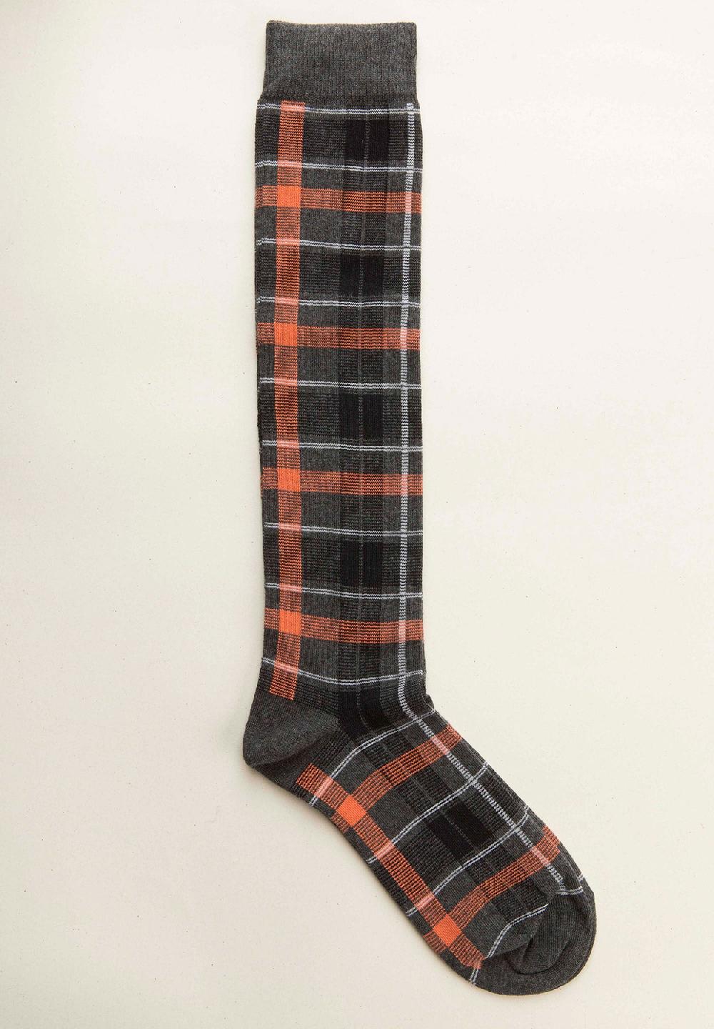 Angelico Calza antracite quadri arancioni cotone stretch