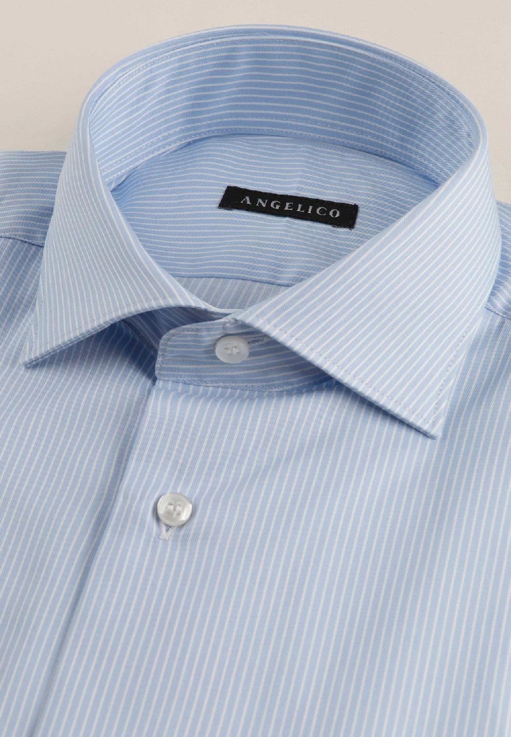 Angelico Camicia Azzurra Bianca Bacchettina Cotone Comfort Fit