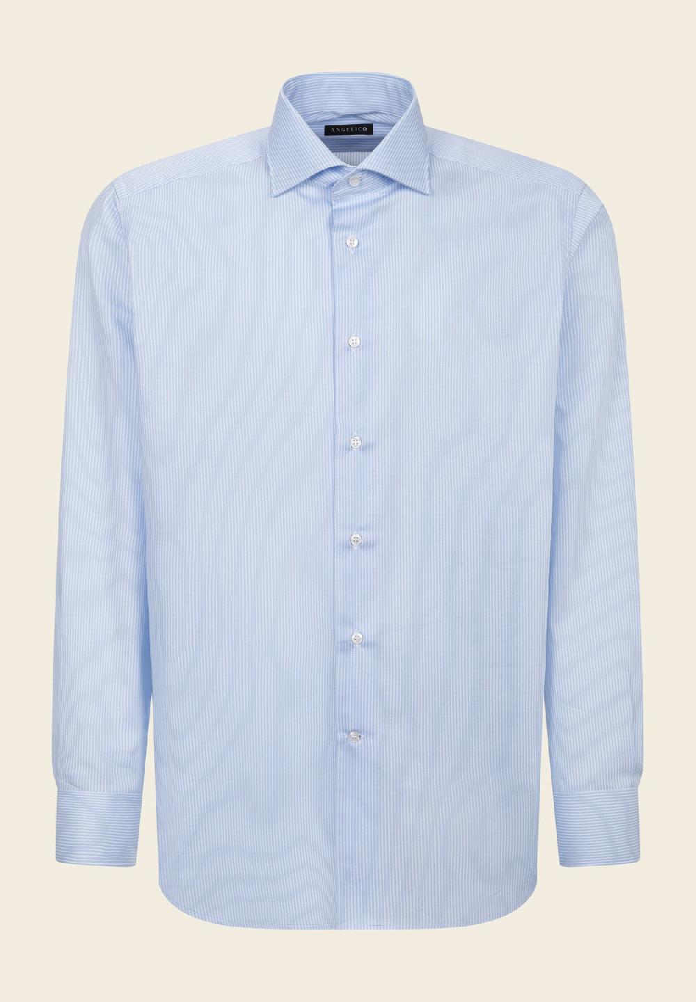 Angelico Camicia azzurra bianca bacchettina cotone comfort fit