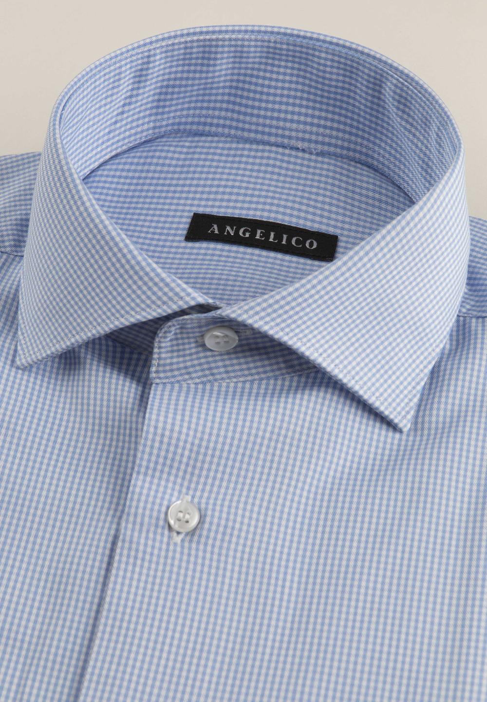 Angelico Camicia Azzurra Bianca Vichy Cotone Comfort Fit