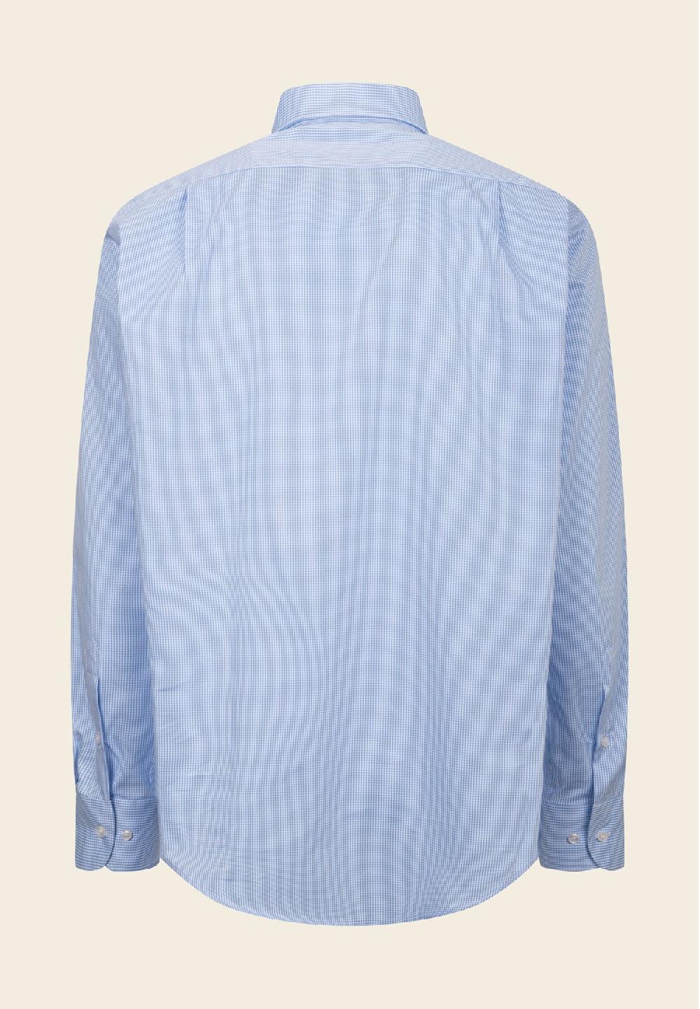 Angelico Camicia Azzurra Bianca Vichy Cotone Comfort Fit