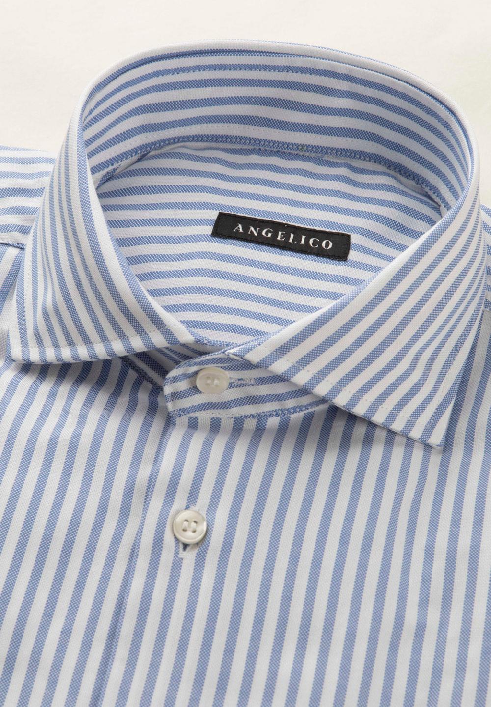 Angelico Camicia Azzurro Bianco Rigata Cotone Regular Fit