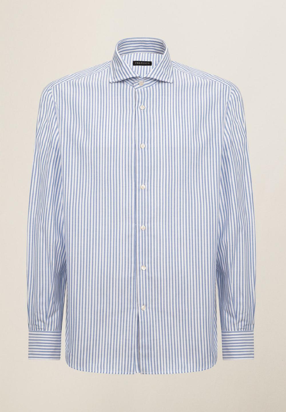 Angelico Camicia azzurro bianco rigata cotone regular fit