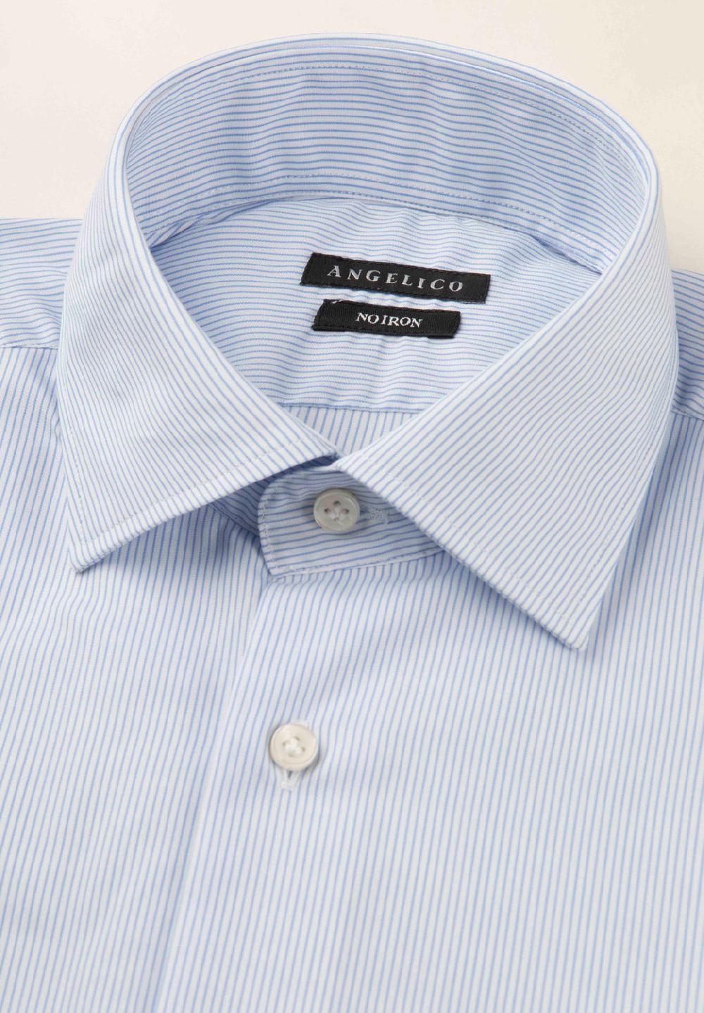 Angelico Camicia Bianca Azzurra Rigata Cotone No-stiro Custom Fit