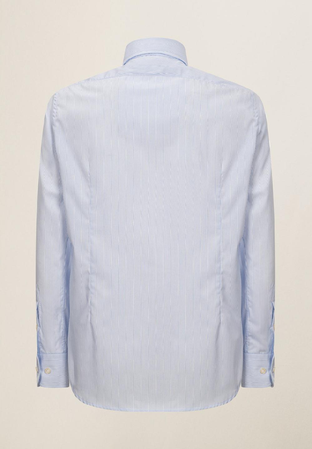 Angelico Camicia Bianca Azzurra Rigata Cotone No-stiro Custom Fit