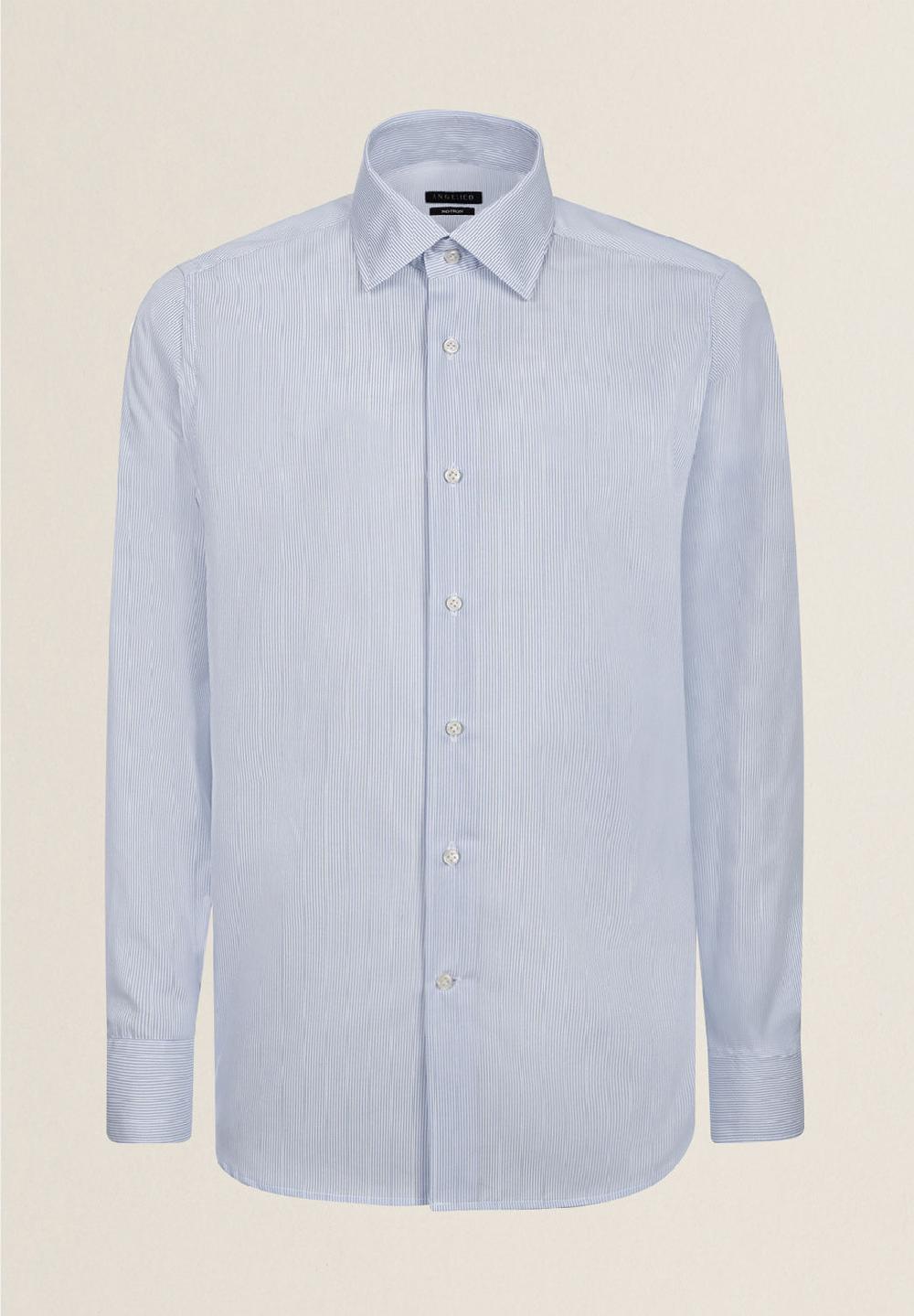 Angelico Camicia bianca azzurra rigata cotone no-stiro custom fit