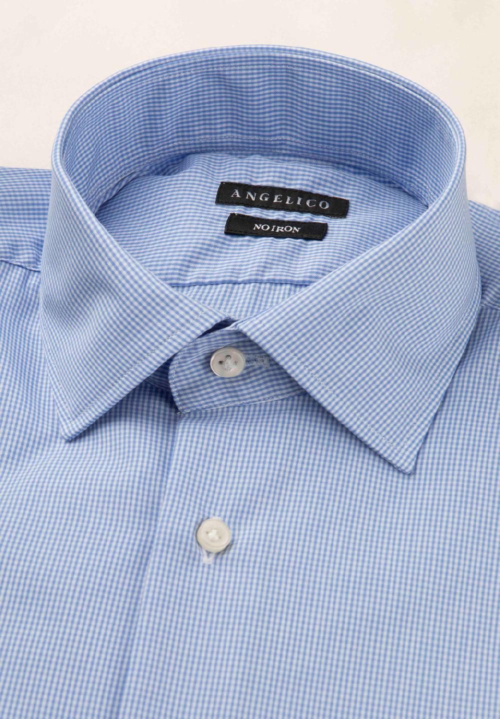 Angelico Camicia Bianca Azzurra Vichy Cotone No-stiro Custom Fit