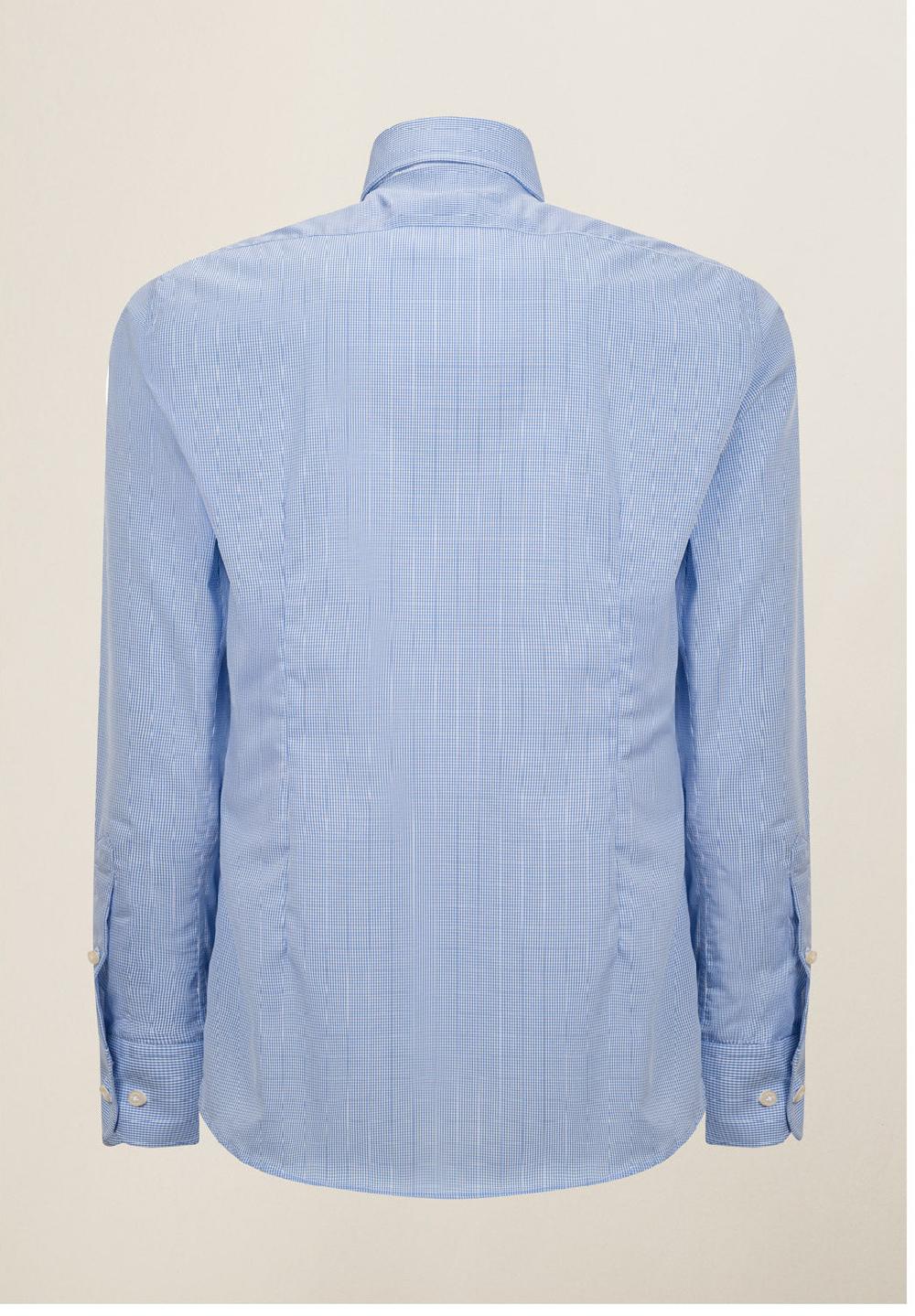 Angelico Camicia Bianca Azzurra Vichy Cotone No-stiro Custom Fit