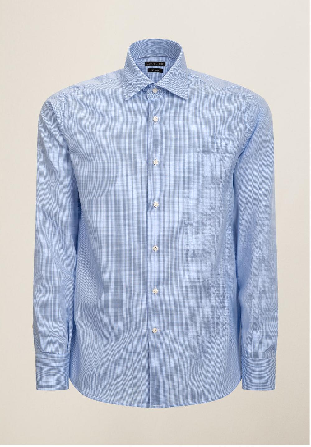 Angelico Camicia bianca azzurra vichy cotone no-stiro custom fit