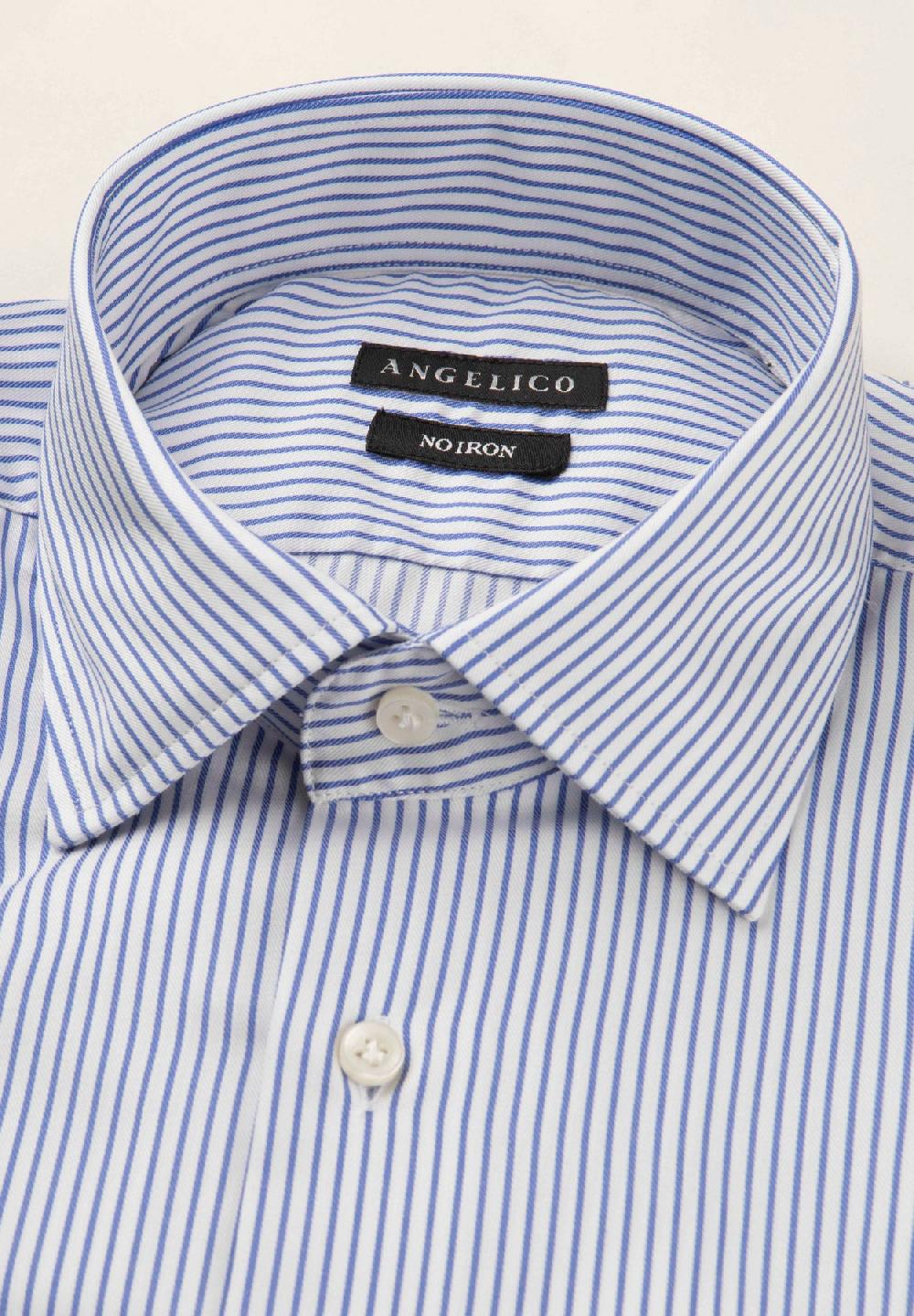Angelico Camicia Bianca Blu Rigata Cotone No-stiro Custom Fit