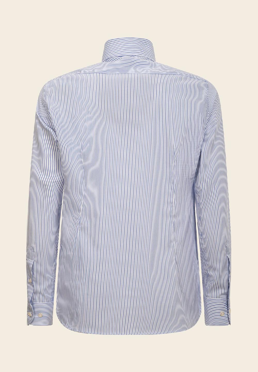 Angelico Camicia Bianca Blu Rigata Cotone No-stiro Custom Fit
