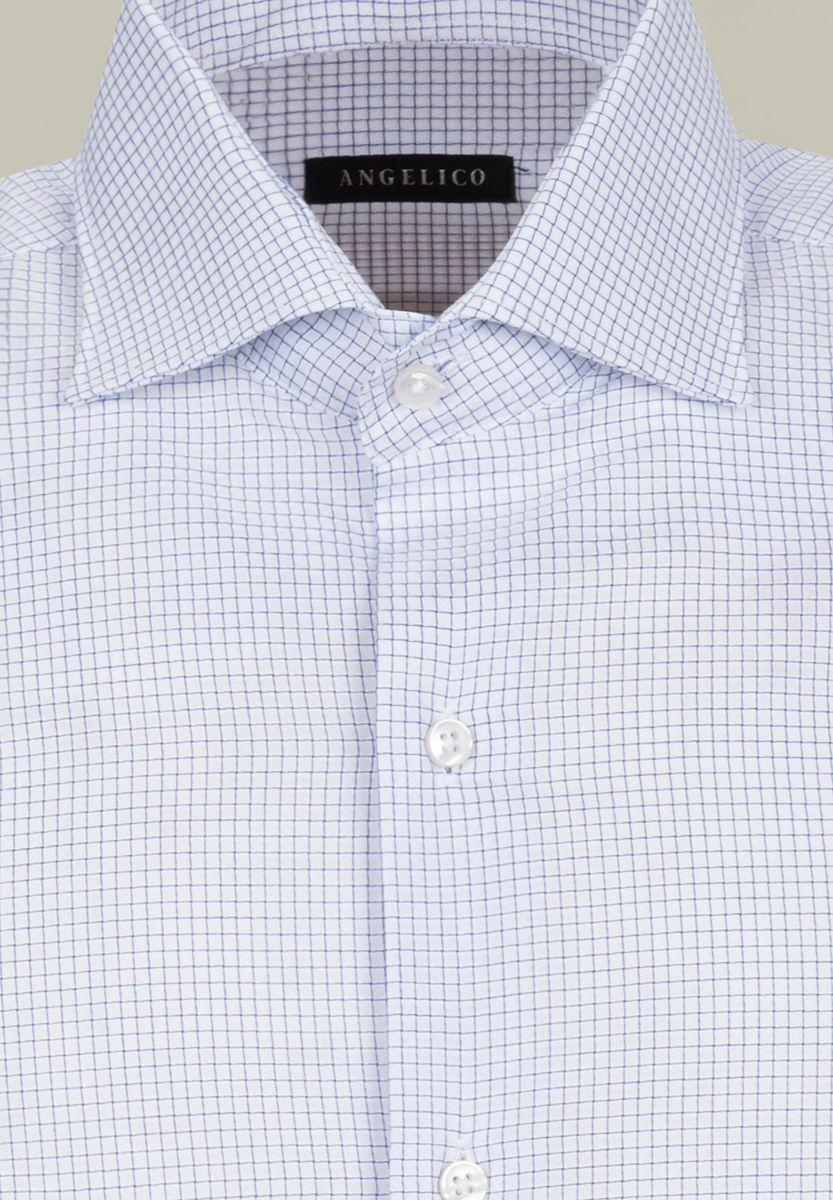 Angelico Camicia Bianca Quadrettino Blu Regular Fit