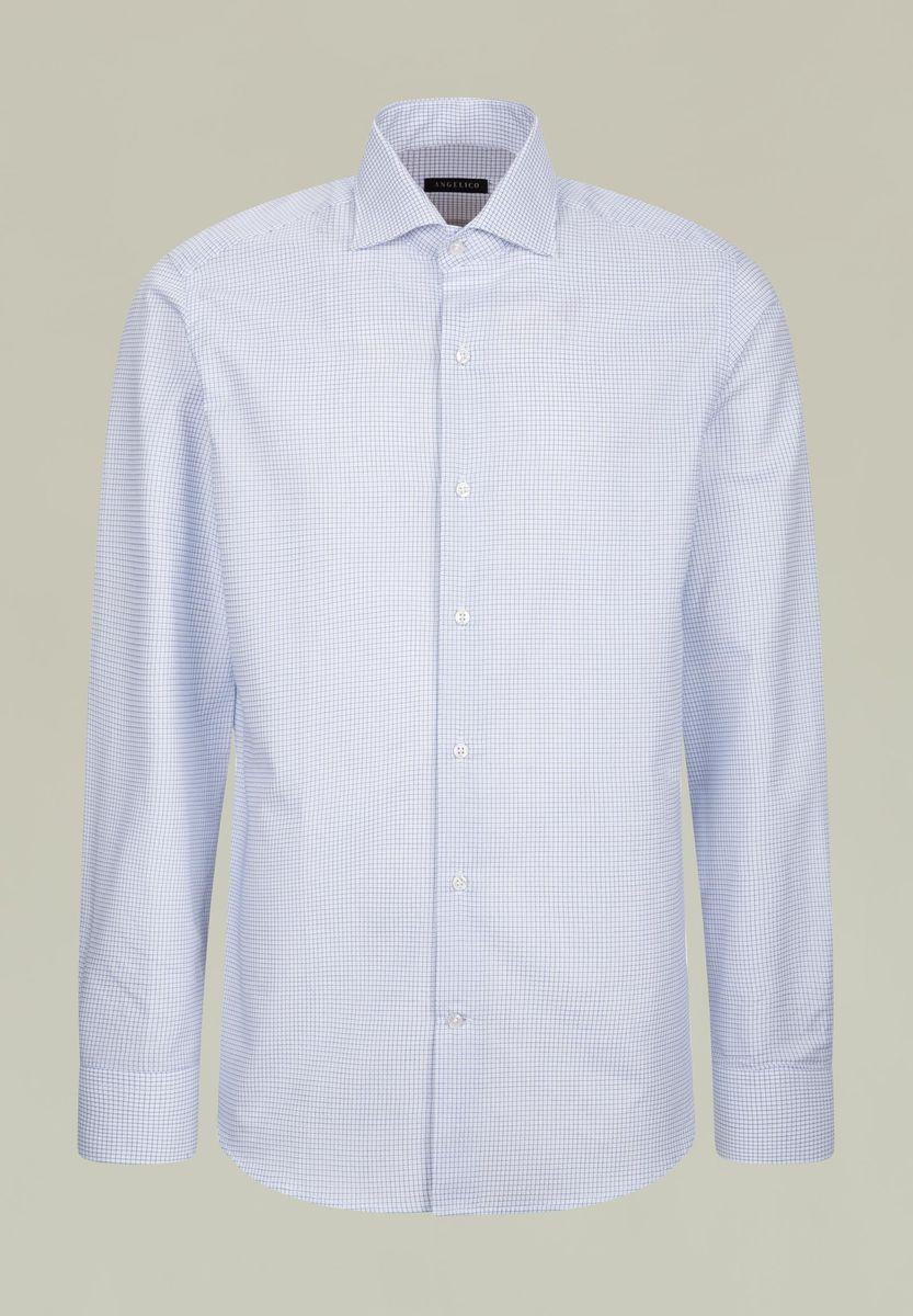 Angelico Camicia bianca quadrettino blu regular fit