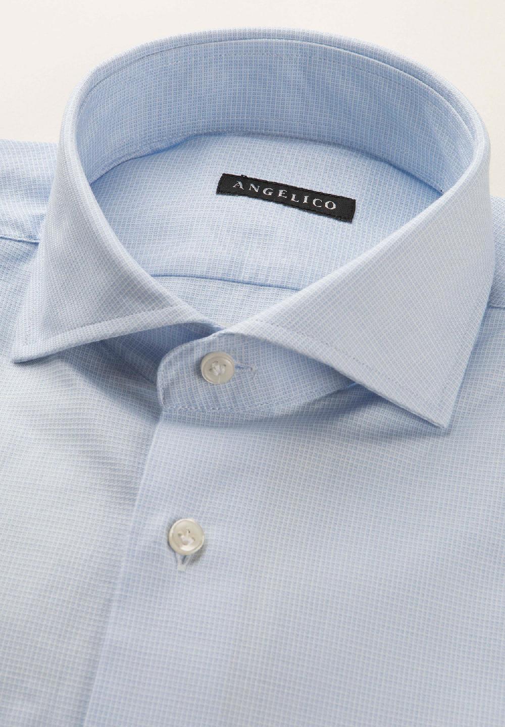 Angelico Camicia Bianco Azzurra Microdisegno Cotone Slim Fit