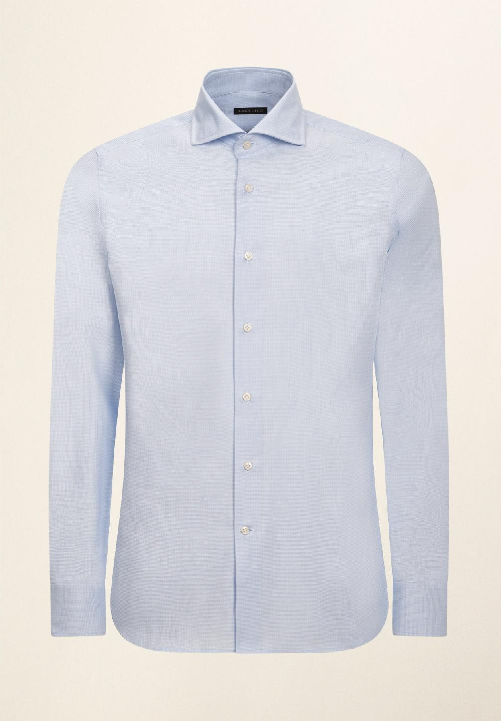Angelico Camicia bianco azzurra microdisegno cotone slim fit