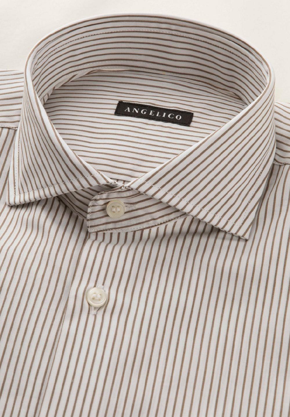 Angelico Camicia Bianco Marrone Rigata Cotone Regular Fit