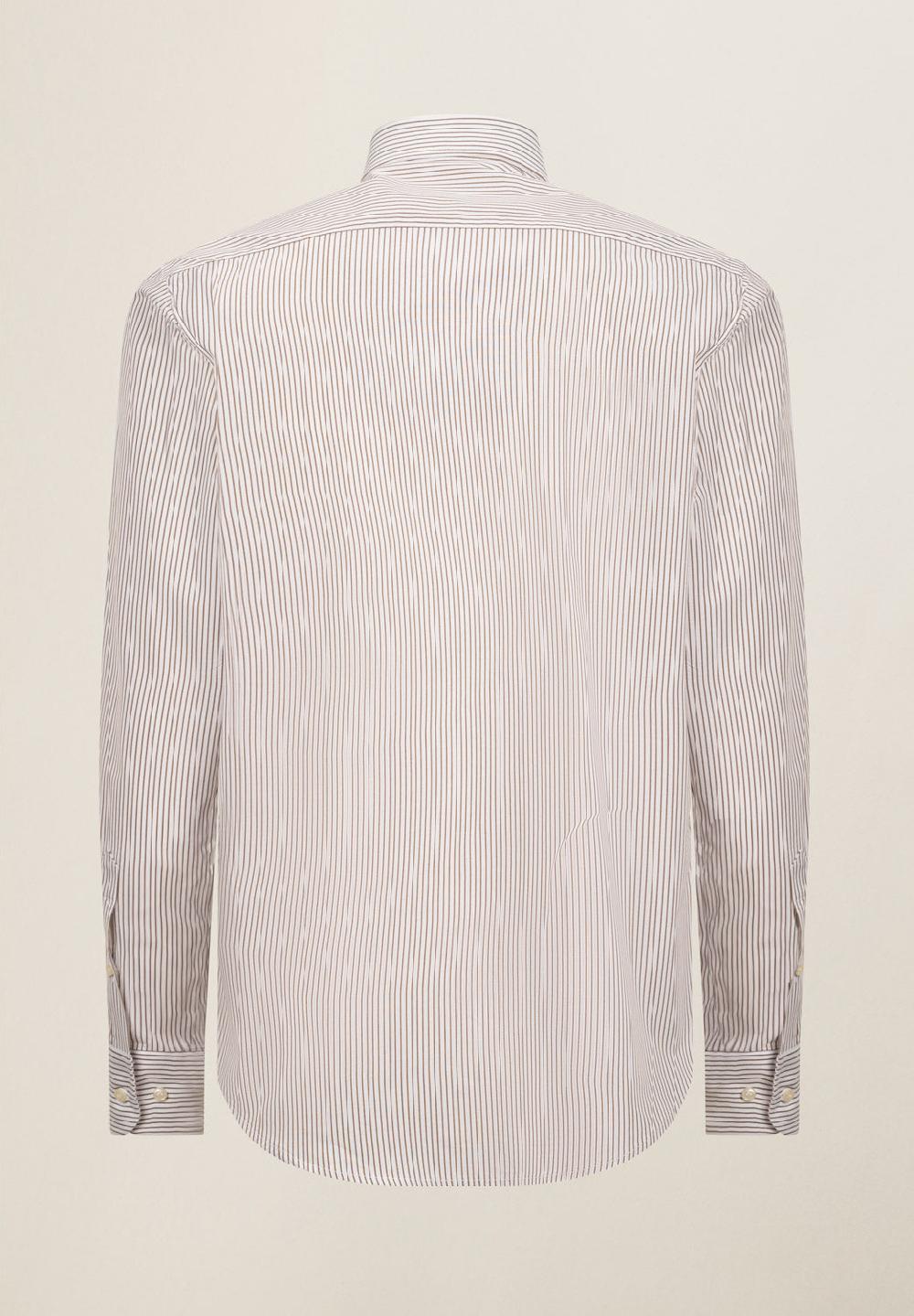 Angelico Camicia Bianco Marrone Rigata Cotone Regular Fit