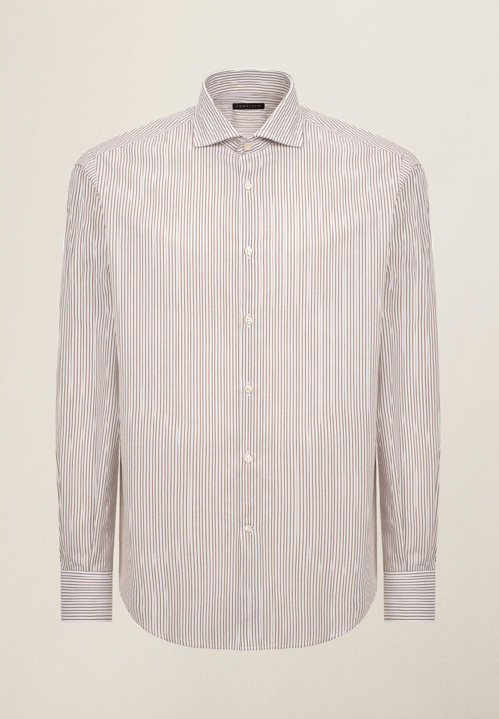 Angelico Camicia bianco marrone rigata cotone regular fit