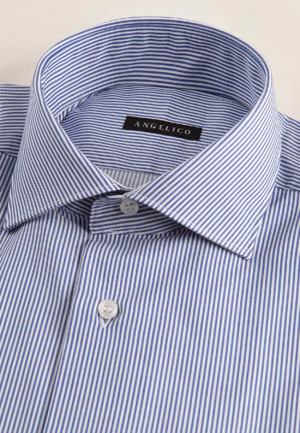 Angelico Camicia Blu Bianca Bacchettina Cotone Comfort Fit