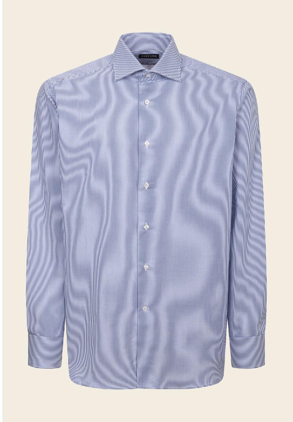 Angelico Camicia blu bianca bacchettina cotone comfort fit
