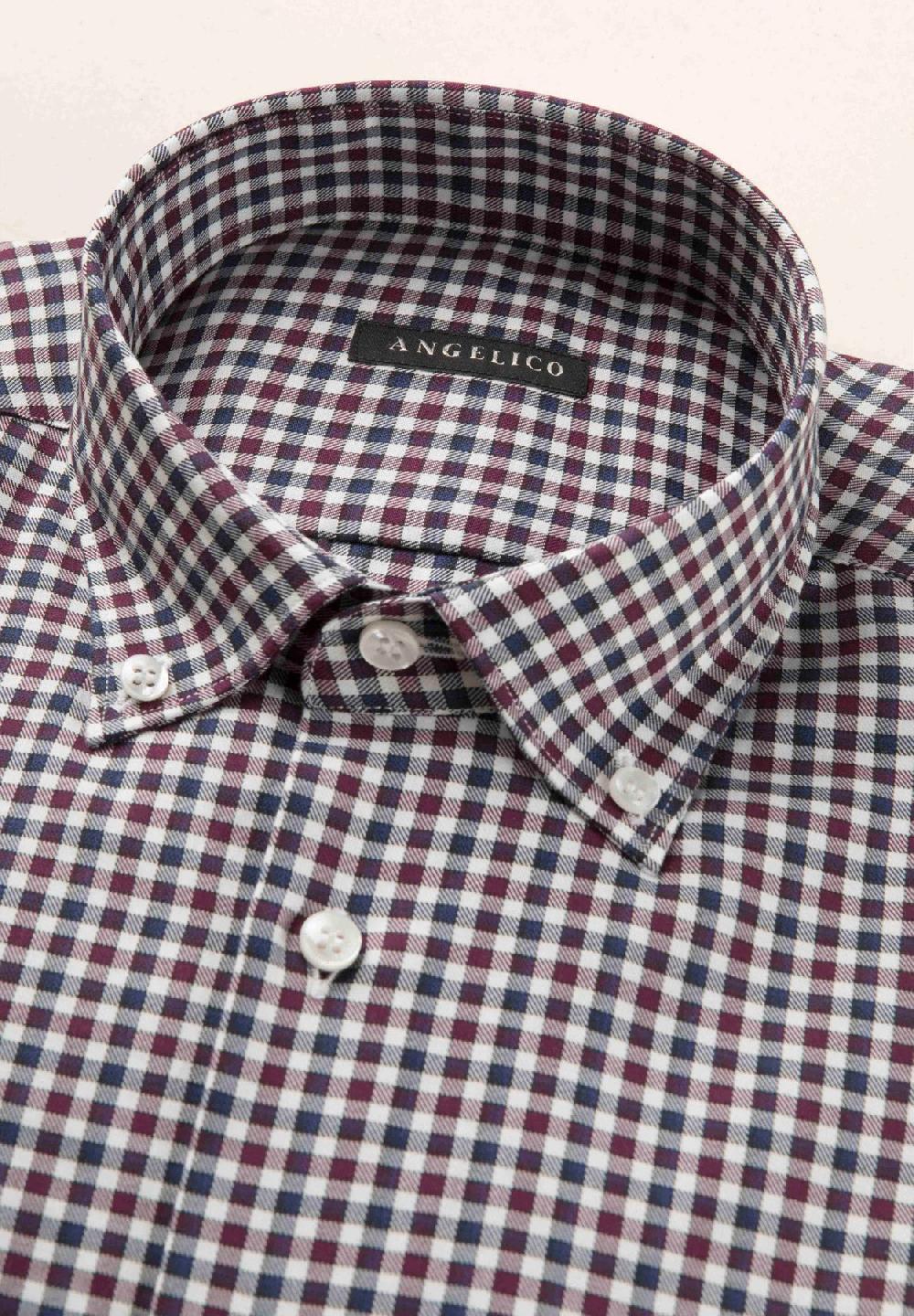 Angelico Camicia Blu Bordeaux Quadretto Cotone Regular Fit