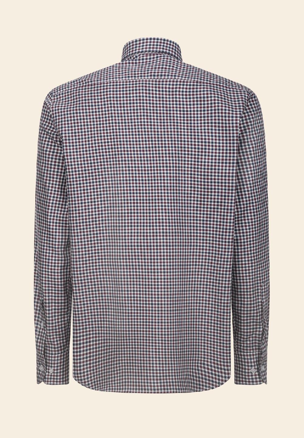 Angelico Camicia Blu Bordeaux Quadretto Cotone Regular Fit