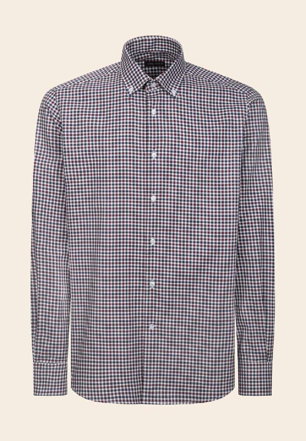Angelico Camicia blu bordeaux quadretto cotone regular fit