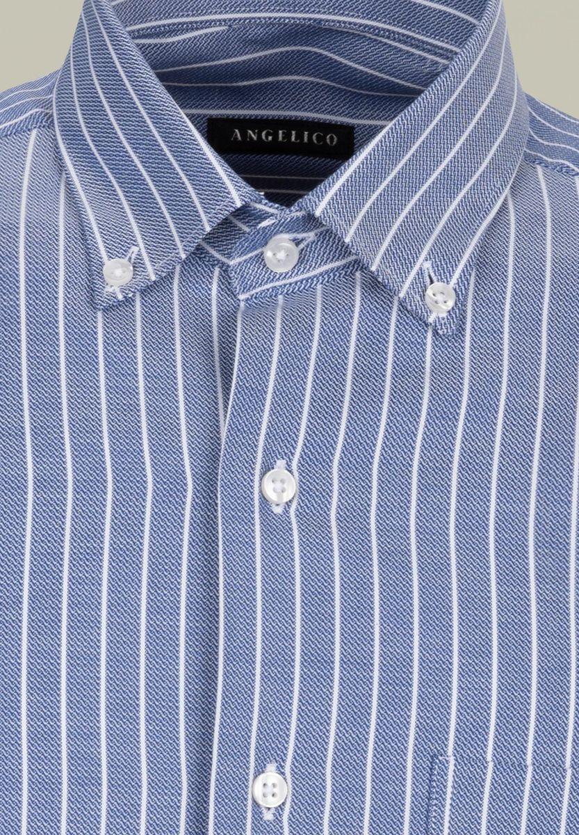 Angelico Camicia Blu Chiaro Gessata Bianca BD Regular Fit