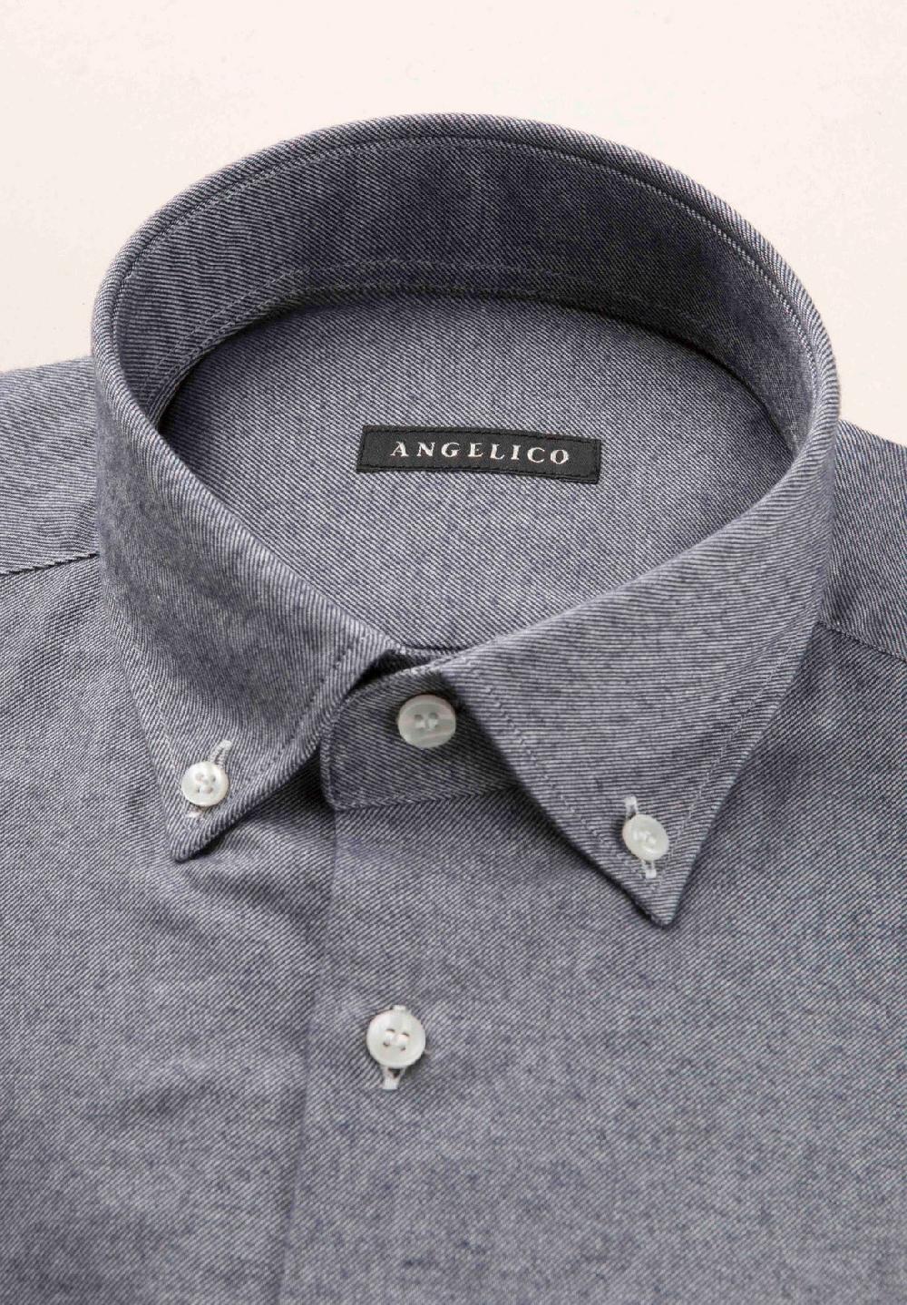 Angelico Camicia Blu Flanella Taschino Cotone Regular Fit